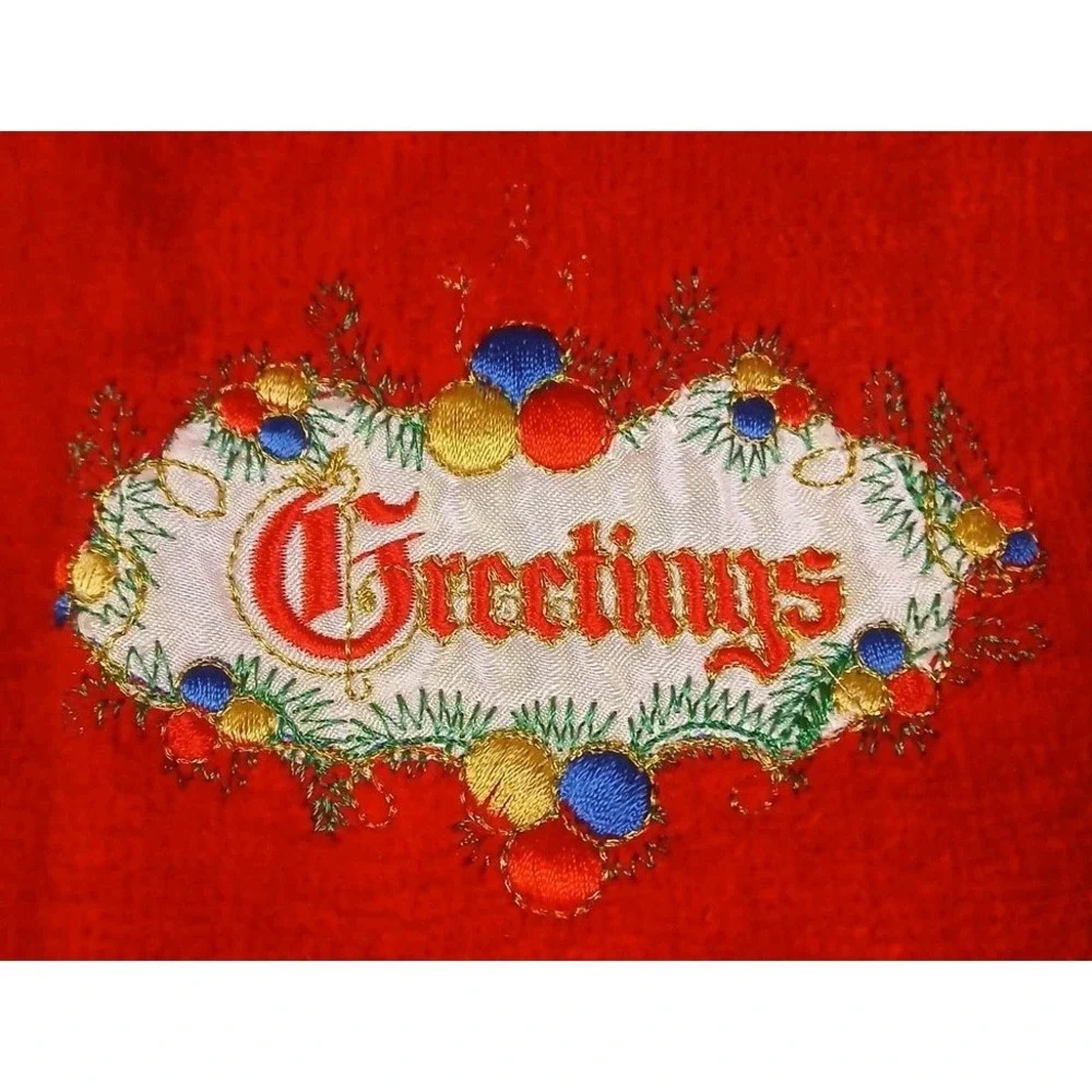 Vtg 5 Christmas‎ Guest Towels Terry Embroidered Greetings Noel Poinsettia READ